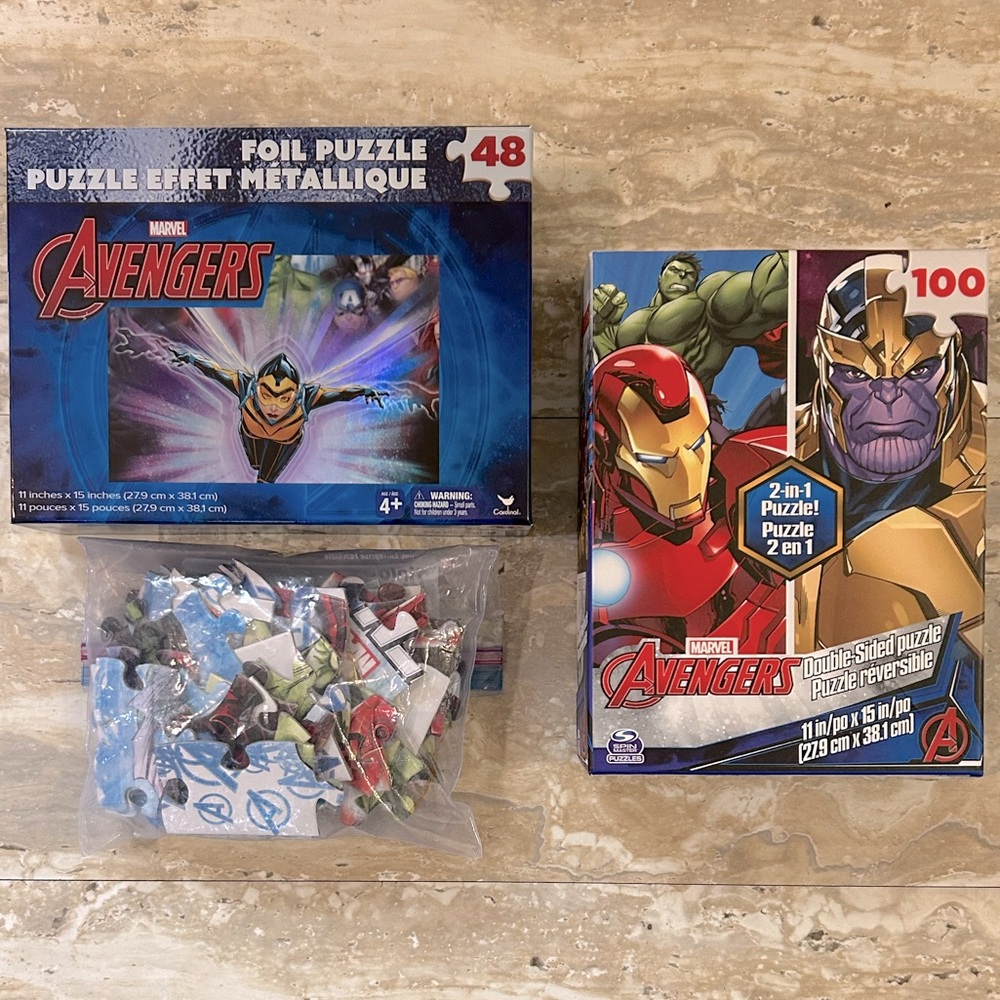 3 Marvel Avengers Puzzles - 2 X 48 Piece & 1 X 100 Piece-FLAW (See Description)